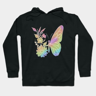 rainbow butterfly - white outline Hoodie